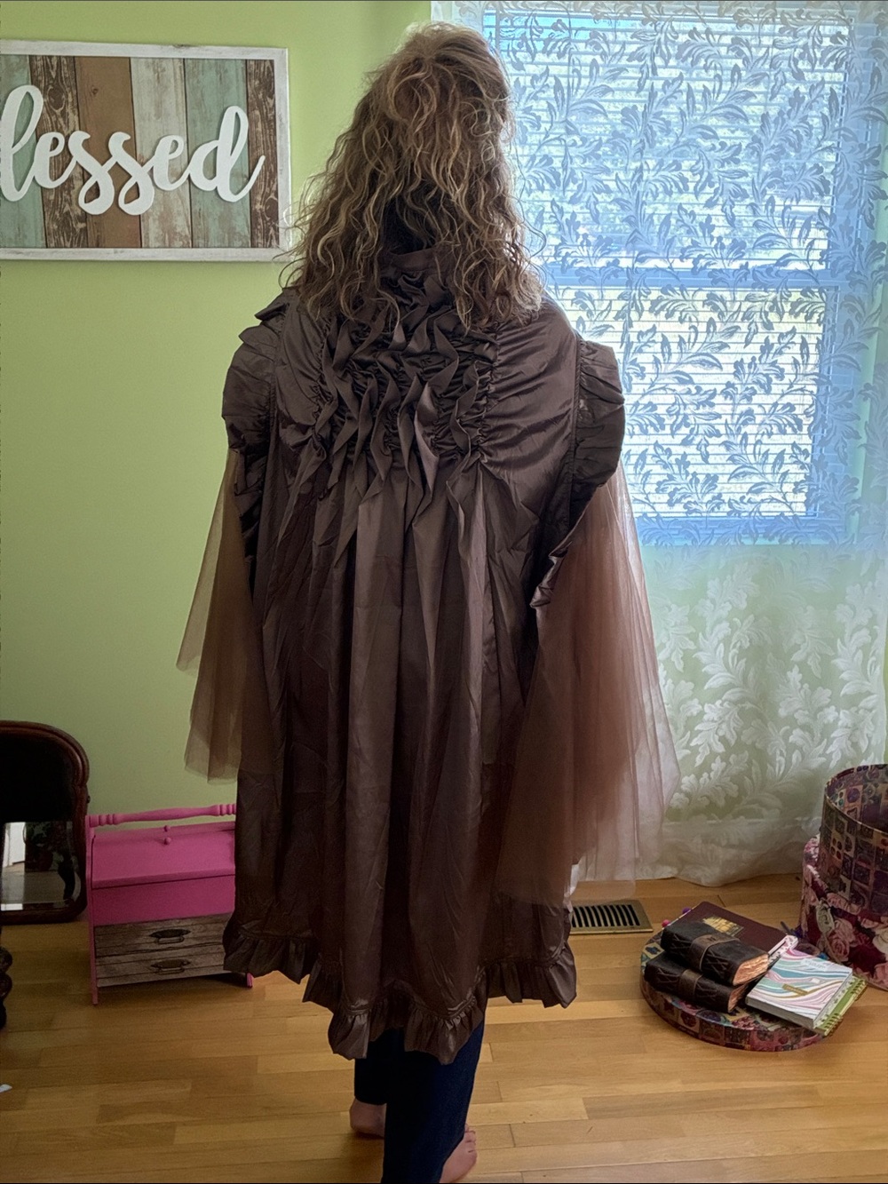 NWT Brown Women's Cape/Skirt to go over a bustle.- Satin-Trim Tie Front - Picture 9 of 10